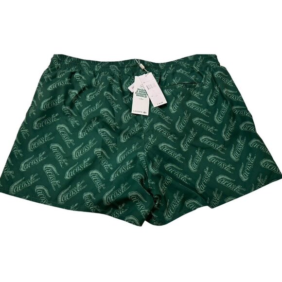 Lacoste Swim Trunks Mens XL Green All Over Logo Liner Drawstring Pockets - Picture 4 of 12